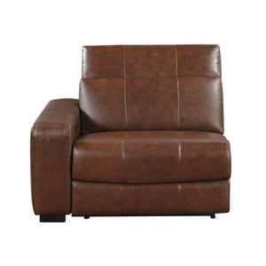 English Elm Power Recliner Left Sectional Module Top Grain Leather with Motorized Headrest USB Ports B011P575994