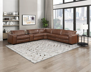 English Elm Power Recliner Left Sectional Module Top Grain Leather with Motorized Headrest USB Ports B011P575994