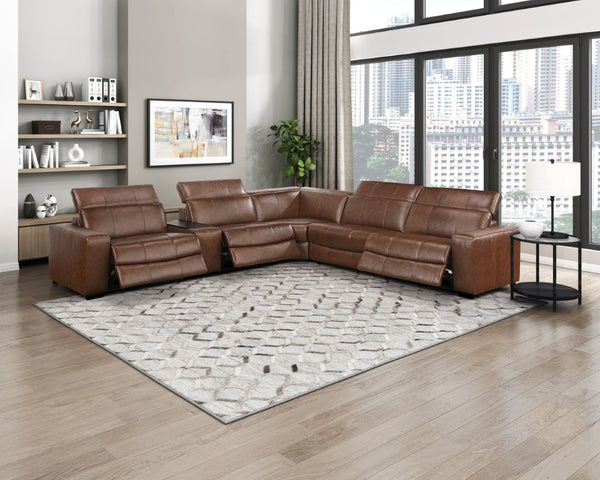 English Elm Power Recliner Left Sectional Module Top Grain Leather with Motorized Headrest USB Ports B011P575994