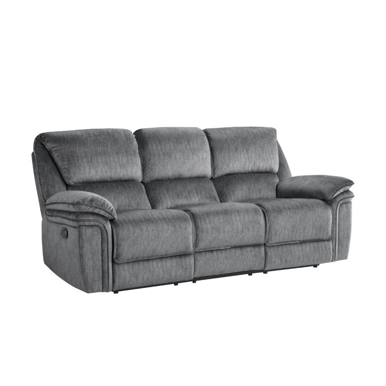 English Elm Double Reclining Sofa with Pillow Top Arms and Microfiber Upholstery for Media Rooms B011P575998