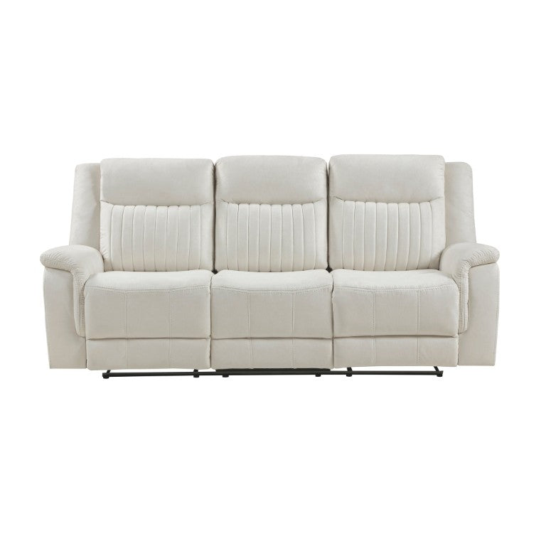 English Elm Double Reclining Sofa Beige Microfiber Upholstered with Pocket Coil Support Piping B011P576001