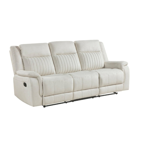 English Elm Double Reclining Sofa Beige Microfiber Upholstered with Pocket Coil Support Piping B011P576001