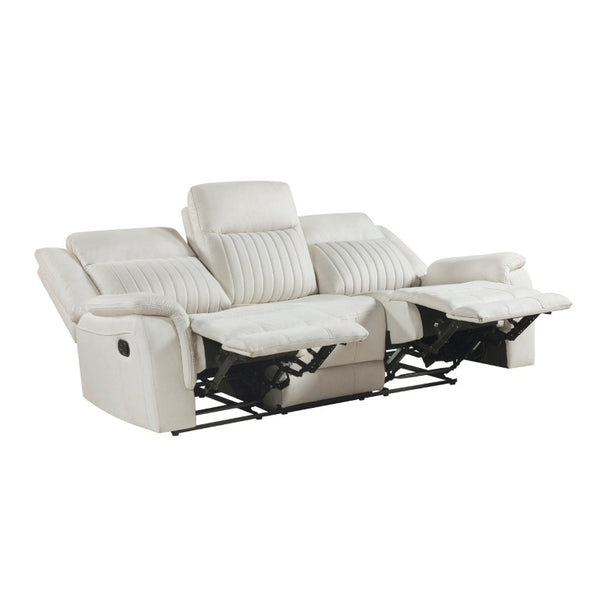 English Elm Double Reclining Sofa Beige Microfiber Upholstered with Pocket Coil Support Piping B011P576001