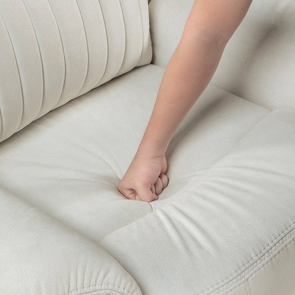 English Elm Double Reclining Sofa Beige Microfiber Upholstered with Pocket Coil Support Piping B011P576001