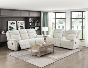 English Elm Double Reclining Sofa Beige Microfiber Upholstered with Pocket Coil Support Piping B011P576001