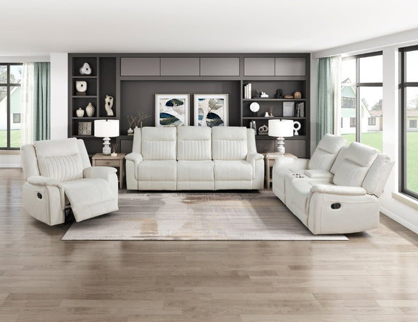 English Elm Double Reclining Sofa Beige Microfiber Upholstered with Pocket Coil Support Piping B011P576001