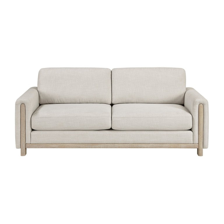 English Elm Sofa Upholstered in Neutral Textured Polyester with Solid Wood Frame and Pocket Coil Support B011P576006