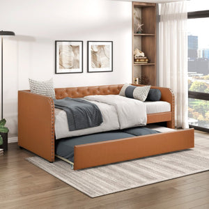 English Elm Modern Faux Leather Daybed with Pull Out Trundle Tufted Nailhead Guest Bedroom B011P576104