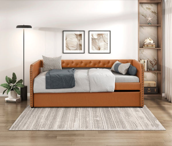 English Elm Modern Faux Leather Daybed with Pull Out Trundle Tufted Nailhead Guest Bedroom B011P576104