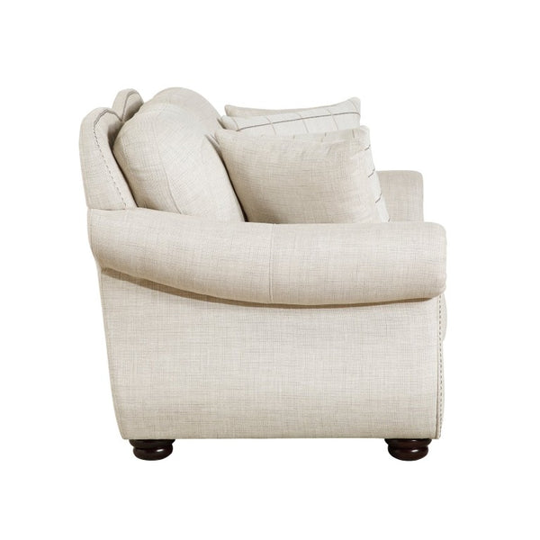 English Elm Love Seat Nailhead Trim Bun Feet Beige Textured Fabric Traditional Living Room Loveseat B011P576108