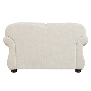 English Elm Love Seat Nailhead Trim Bun Feet Beige Textured Fabric Traditional Living Room Loveseat B011P576108