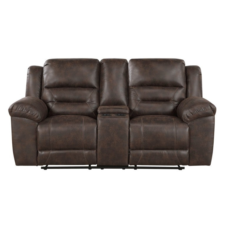 English Elm Double Reclining Loveseat with Center Console Microfiber Plush Media Room Seating B011P576121