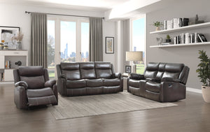 English Elm Power Reclining Sofa with Massage Heated Seating Wireless Charging and Wall Hugger Design Dark Brown Fabric B011P576127
