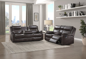 English Elm Power Reclining Sofa with Massage Heated Seating Wireless Charging and Wall Hugger Design Dark Brown Fabric B011P576127