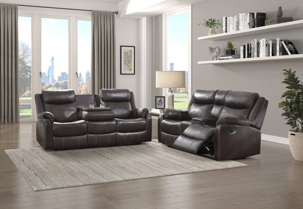 English Elm Power Reclining Sofa with Massage Heated Seating Wireless Charging and Wall Hugger Design Dark Brown Fabric B011P576127