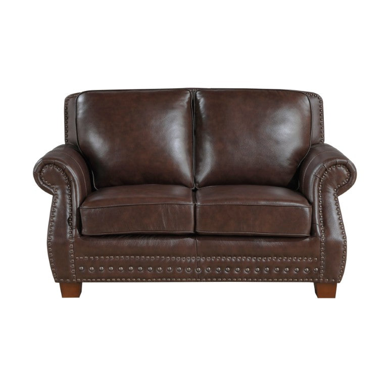 English Elm Love Seat Top Grain Leather Loveseat with Nailhead Trim Traditional Living Room B011P576137
