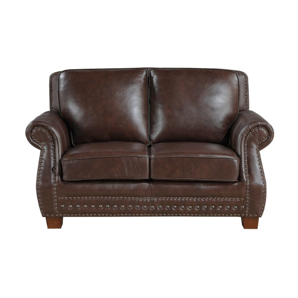 English Elm Love Seat Top Grain Leather Loveseat with Nailhead Trim Traditional Living Room B011P576137