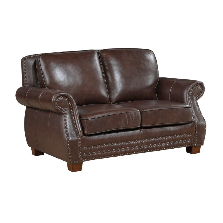 English Elm Love Seat Top Grain Leather Loveseat with Nailhead Trim Traditional Living Room B011P576137
