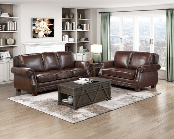 English Elm Love Seat Top Grain Leather Loveseat with Nailhead Trim Traditional Living Room B011P576137