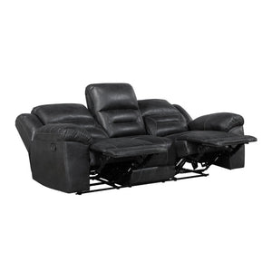 English Elm Power Lay Flat Reclining Sofa with Adjustable Headrests and USB Charging in Dove Gray Microfiber Black B011P576142