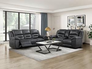 English Elm Power Lay Flat Reclining Sofa with Adjustable Headrests and USB Charging in Dove Gray Microfiber Black B011P576142