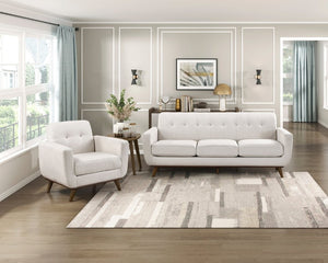 English Elm Double Reclining Sofa with Nailhead Trim Dacron Foam Seating for Modern Living Beige Polyester B011P576145