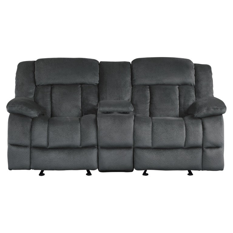 English Elm Double Gliding Reclining Loveseat with Console Storage and Plush Foam Pocket Coil Seating Charcoal 79 L x 40 W x 40 H Microfiber B011P576147