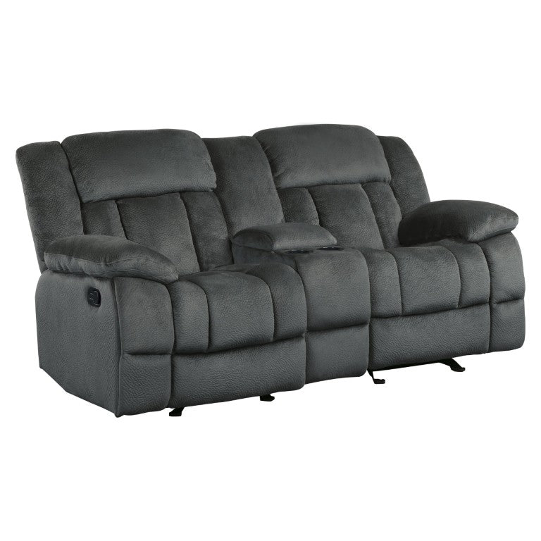 English Elm Double Gliding Reclining Loveseat with Console Storage and Plush Foam Pocket Coil Seating Charcoal 79 L x 40 W x 40 H Microfiber B011P576147