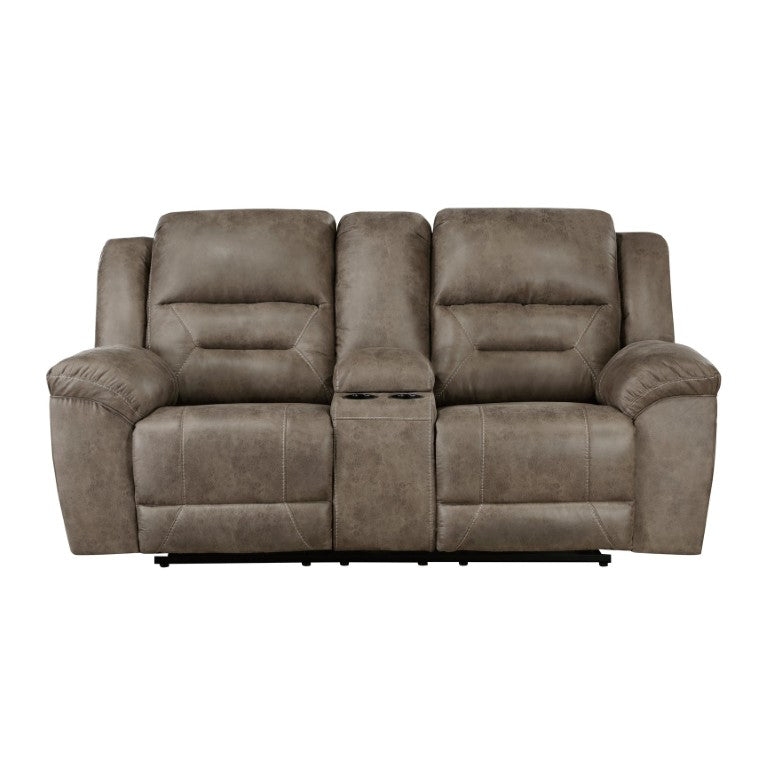 English Elm Double Reclining Microfiber Loveseat with Console Cupholders for Casual Living Rooms B011P576153