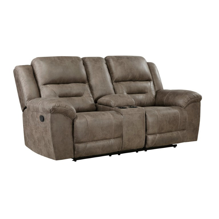 English Elm Double Reclining Microfiber Loveseat with Console Cupholders for Casual Living Rooms B011P576153