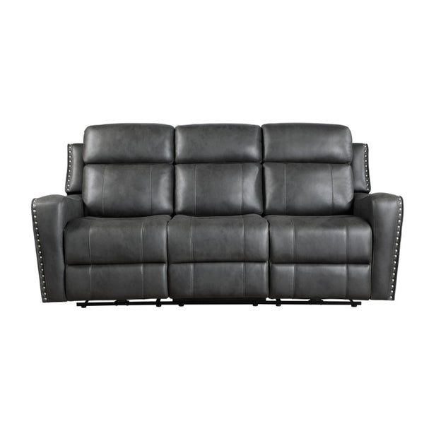 English Elm Double Reclining Sofa with Nailhead Trim Dacron Foam Seating for Modern Living Smoke Grey Microfiber B011P576155