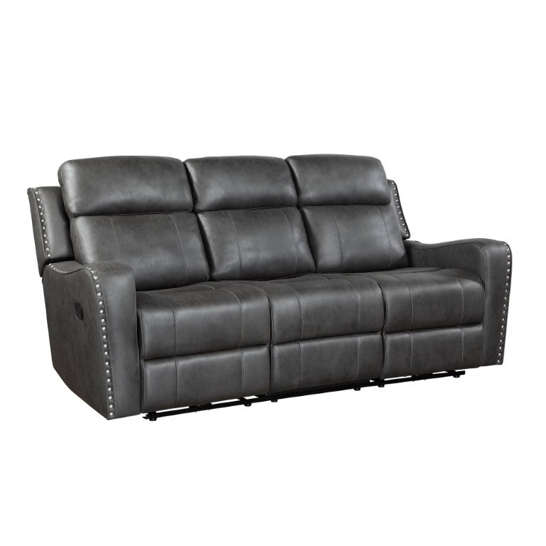 English Elm Double Reclining Sofa with Nailhead Trim Dacron Foam Seating for Modern Living Smoke Grey Microfiber B011P576155