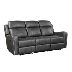 English Elm Double Reclining Sofa with Nailhead Trim Dacron Foam Seating for Modern Living Smoke Grey Microfiber B011P576155