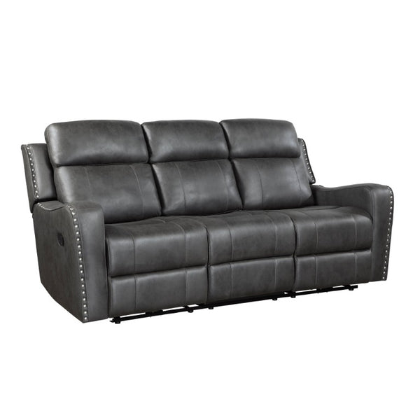 English Elm Double Reclining Sofa with Nailhead Trim Dacron Foam Seating for Modern Living Smoke Grey Microfiber B011P576155