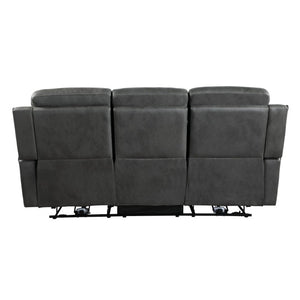 English Elm Double Reclining Sofa with Nailhead Trim Dacron Foam Seating for Modern Living Smoke Grey Microfiber B011P576155