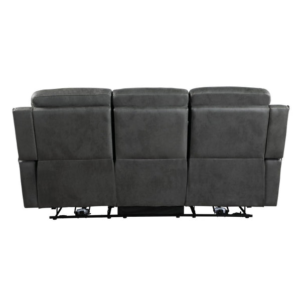 English Elm Double Reclining Sofa with Nailhead Trim Dacron Foam Seating for Modern Living Smoke Grey Microfiber B011P576155
