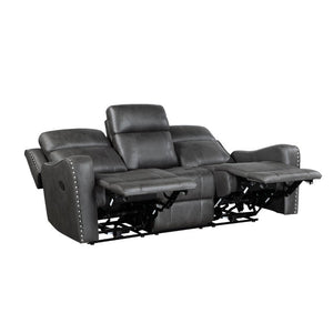 English Elm Double Reclining Sofa with Nailhead Trim Dacron Foam Seating for Modern Living Smoke Grey Microfiber B011P576155