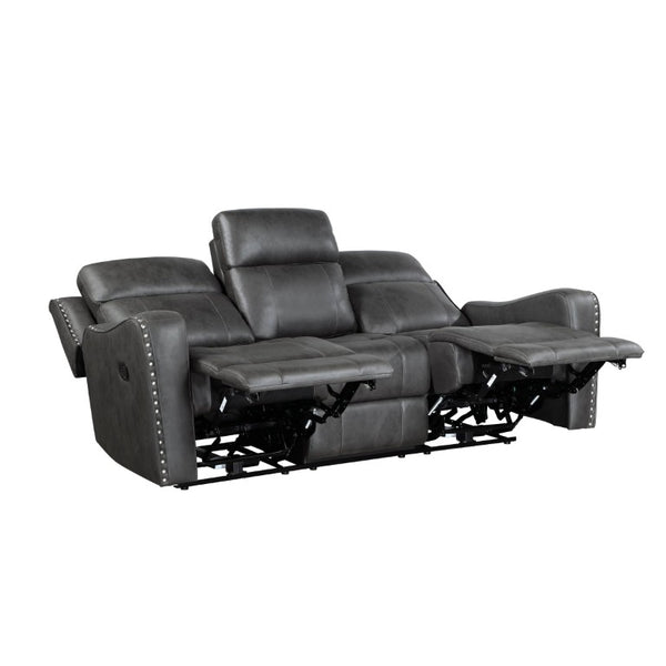 English Elm Double Reclining Sofa with Nailhead Trim Dacron Foam Seating for Modern Living Smoke Grey Microfiber B011P576155