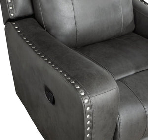 English Elm Double Reclining Sofa with Nailhead Trim Dacron Foam Seating for Modern Living Smoke Grey Microfiber B011P576155