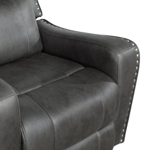 English Elm Double Reclining Sofa with Nailhead Trim Dacron Foam Seating for Modern Living Smoke Grey Microfiber B011P576155