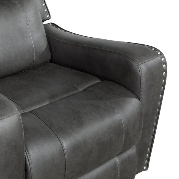 English Elm Double Reclining Sofa with Nailhead Trim Dacron Foam Seating for Modern Living Smoke Grey Microfiber B011P576155
