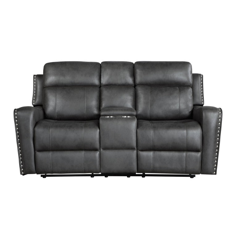 English Elm Double Reclining Loveseat with Center Console Microfiber Upholstery and Nailhead Trim B011P576156