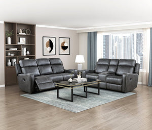 English Elm Double Reclining Loveseat with Center Console Microfiber Upholstery and Nailhead Trim B011P576156
