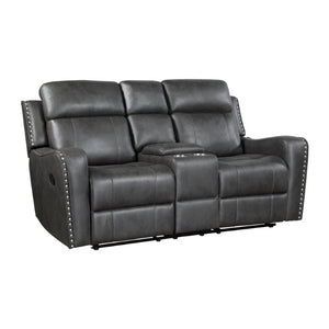English Elm Double Reclining Loveseat with Center Console Microfiber Upholstery and Nailhead Trim B011P576156
