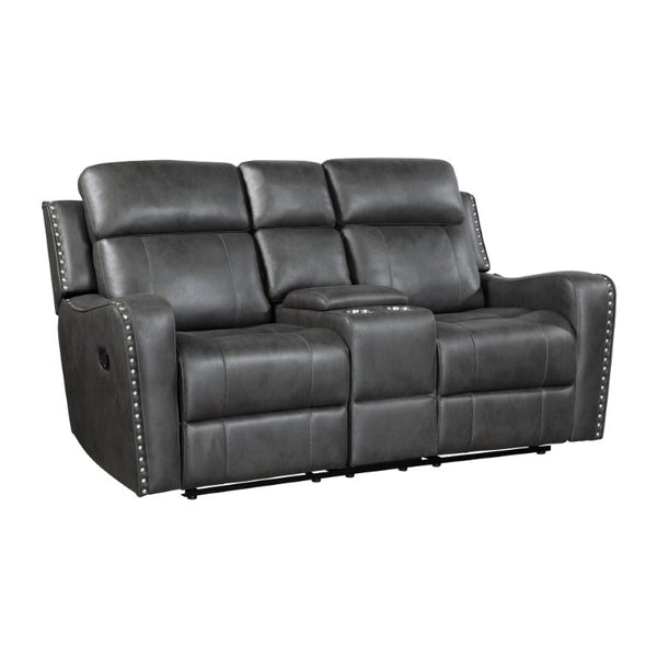 English Elm Double Reclining Loveseat with Center Console Microfiber Upholstery and Nailhead Trim B011P576156