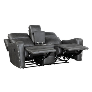 English Elm Double Reclining Loveseat with Center Console Microfiber Upholstery and Nailhead Trim B011P576156