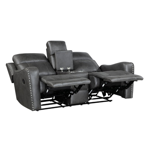 English Elm Double Reclining Loveseat with Center Console Microfiber Upholstery and Nailhead Trim B011P576156