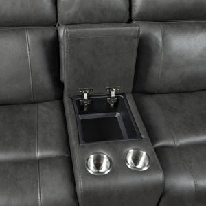 English Elm Double Reclining Loveseat with Center Console Microfiber Upholstery and Nailhead Trim B011P576156