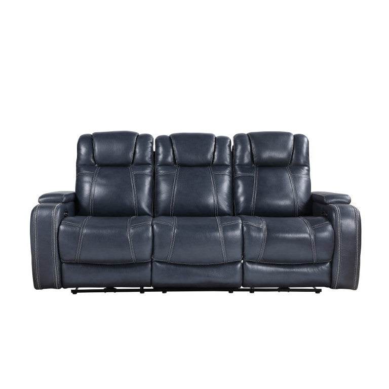 English Elm Power Reclining Sofa with Top Grain Leather Seating Storage Arms and Adjustable Headrests B011P576162