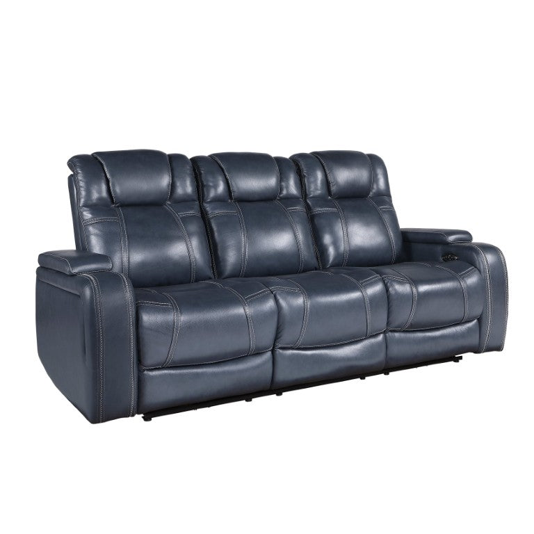 English Elm Power Reclining Sofa with Top Grain Leather Seating Storage Arms and Adjustable Headrests B011P576162